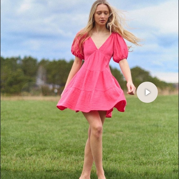 Xirena Nissa Tiered Pink Puff Sleeve Mini Dress - Picture 9 of 9